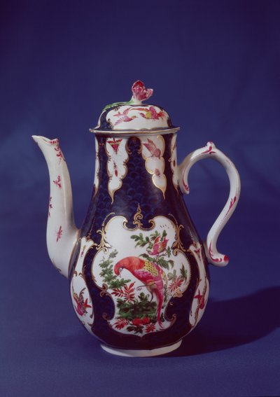 Worcester coffee pot, decorated with birds of paradise, c.1750 by English School